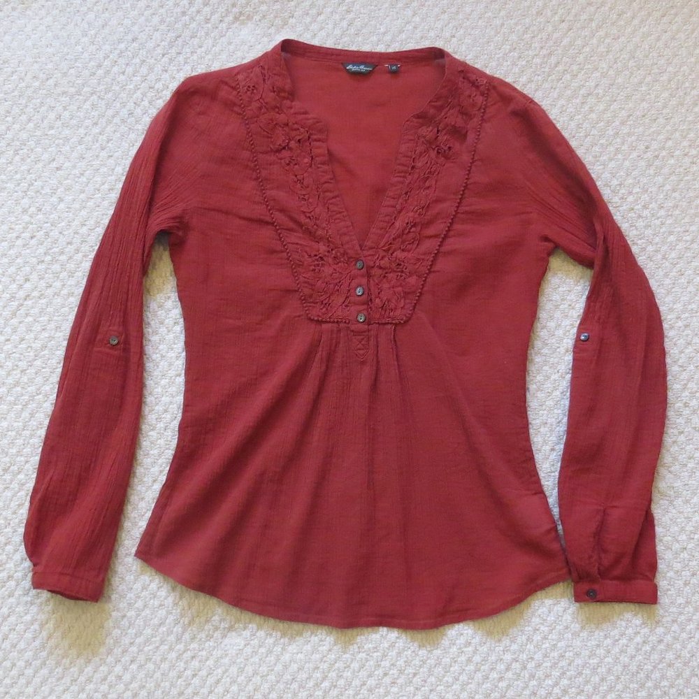 Eddie Bauer Long Sleeve Blouse Sz XS Rusty Red EUC